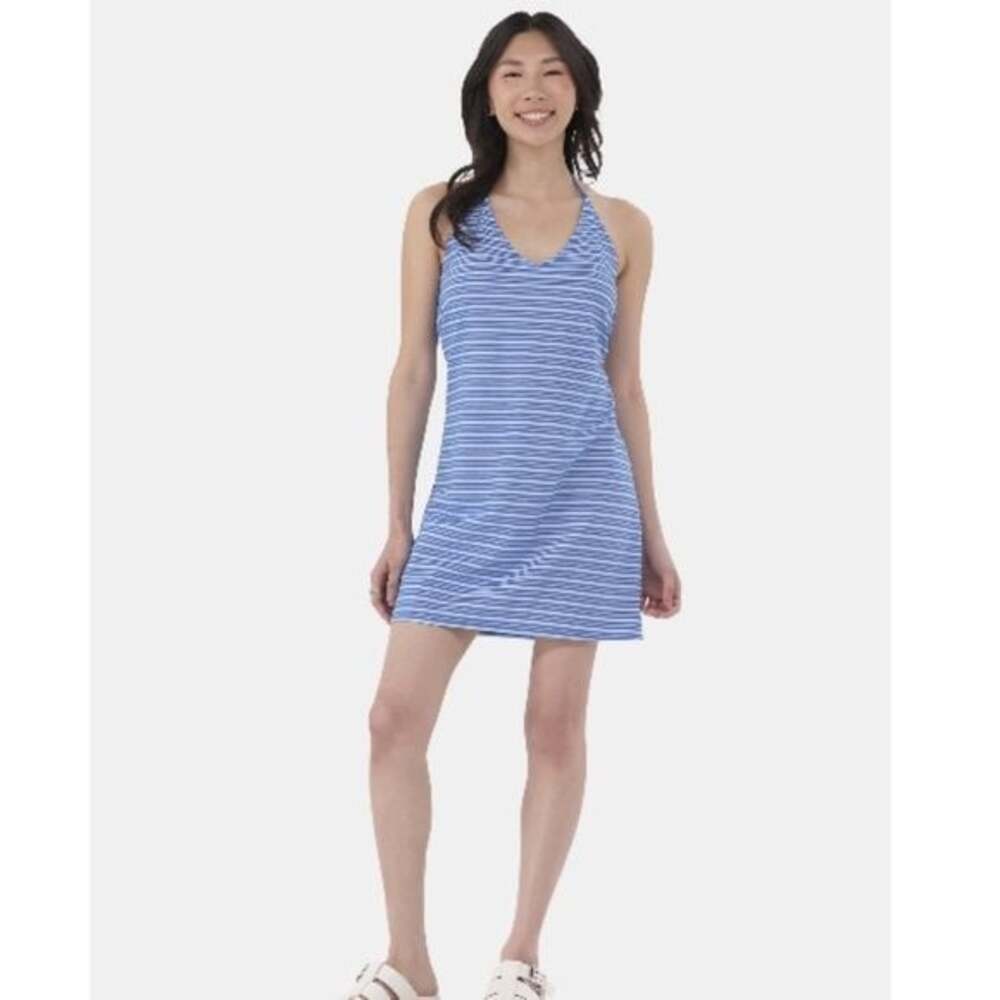 No Boundaries Blue Striped Halter Dress Swim Cover-Up | L (12–14) - Bin M